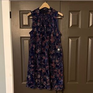 Tommy Hilfiger Navy and Pink Floral Midi Dress with velvet touches